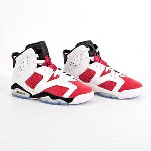 Nike Air Jordan 6 Kid Red White Carmine Basquetball Lace Sneakers sz 4Y